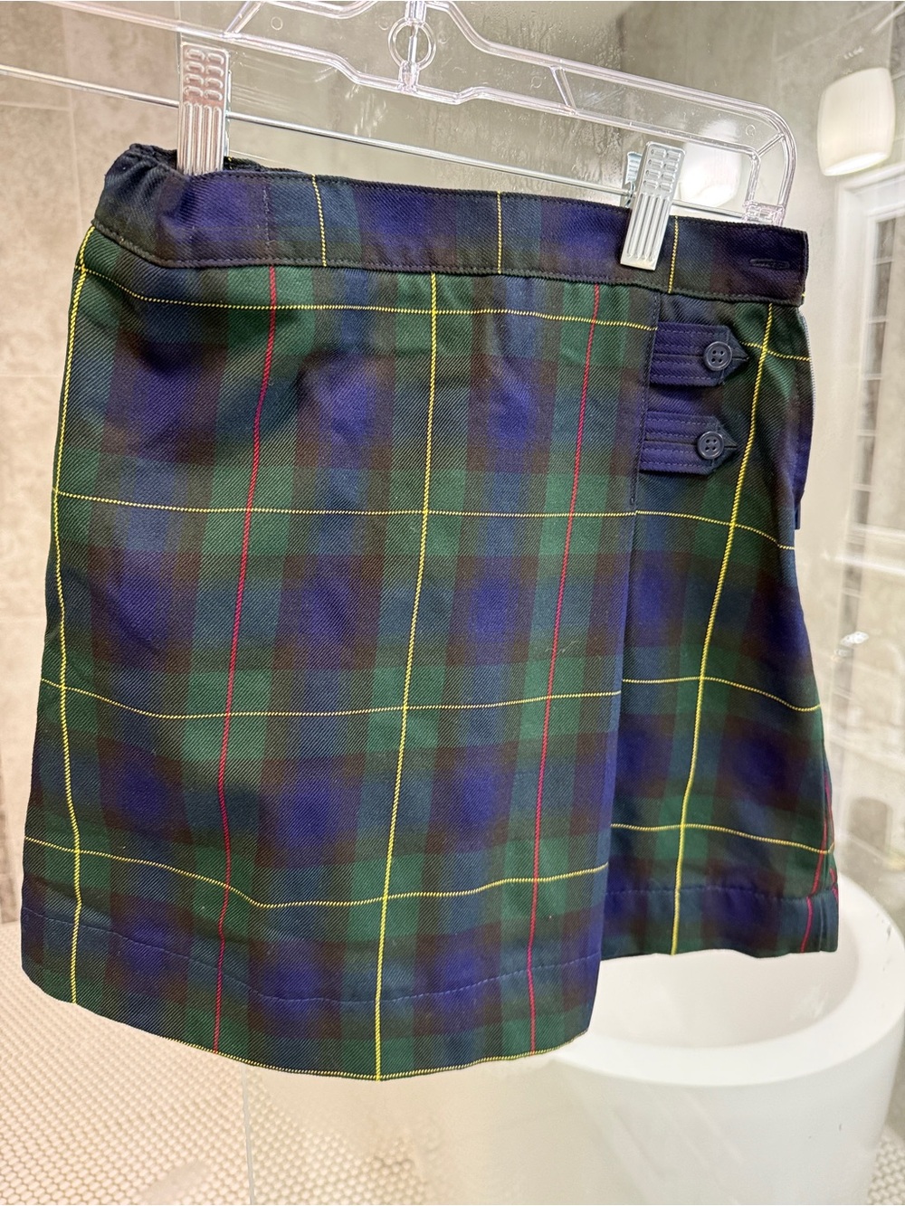 Lands End - Green and Navy Plaid Skirt with Subtle Yellow accents - size 14